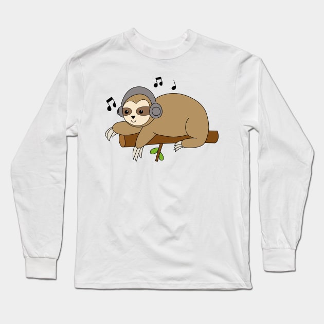 Sloth with Headphones Long Sleeve T-Shirt by pako-valor